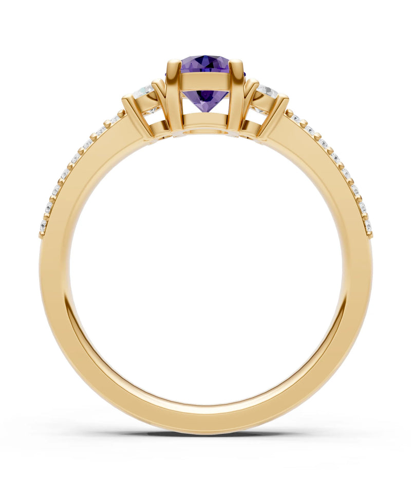 Amethyst Three Stone Double Round Cut Pave Band