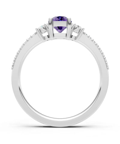 Amethyst Three Stone Double Round Cut Pave Band