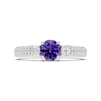 Amethyst Three Stone Double Round Cut Pave Band
