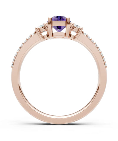 Amethyst Three Stone Double Round Cut Pave Band