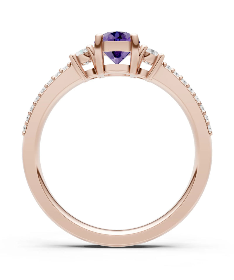 Amethyst Three Stone Double Round Cut Pave Band
