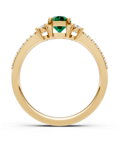 Emerald Three Stone Double Round Cut Pave Band