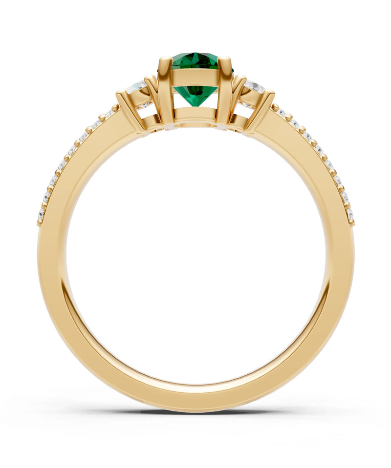 Emerald Three Stone Double Round Cut Pave Band