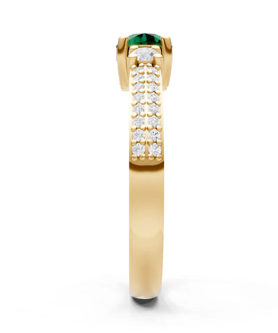 Emerald Three Stone Double Round Cut Pave Band