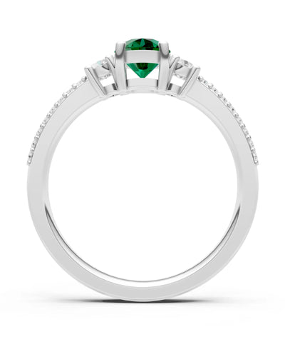 Emerald Three Stone Double Round Cut Pave Band