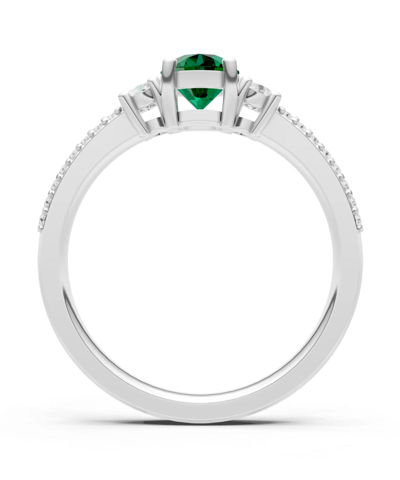 Emerald Three Stone Double Round Cut Pave Band