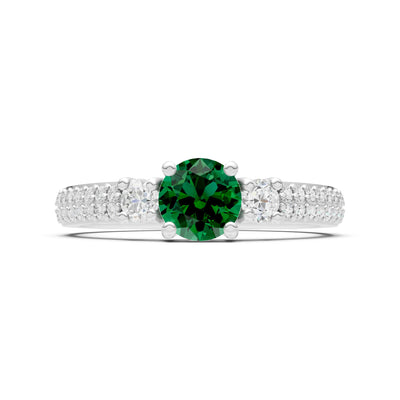 Emerald Three Stone Double Round Cut Pave Band