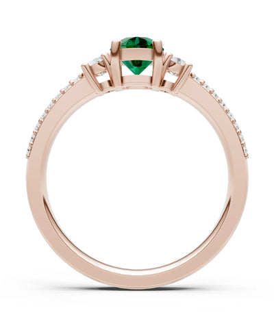 Emerald Three Stone Double Round Cut Pave Band