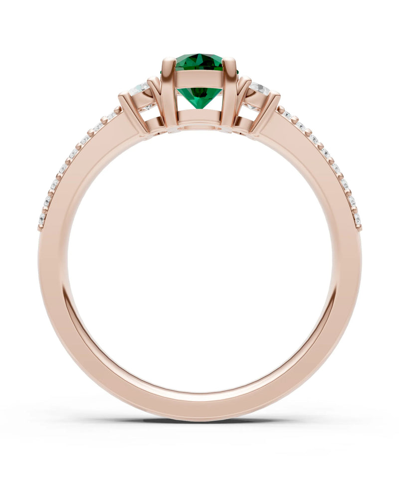 Emerald Three Stone Double Round Cut Pave Band