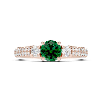 Emerald Three Stone Double Round Cut Pave Band