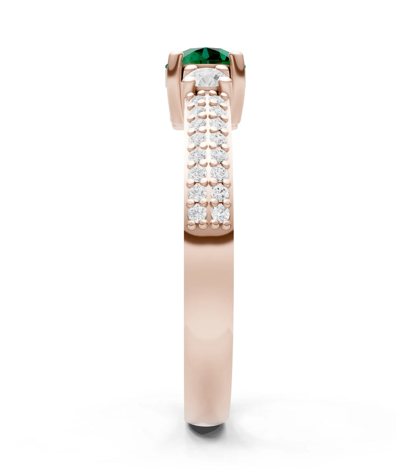 Emerald Three Stone Double Round Cut Pave Band