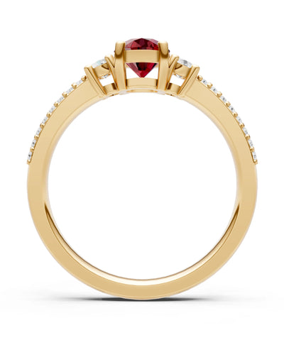 Garnet Three Stone Double Round Cut Pave Band