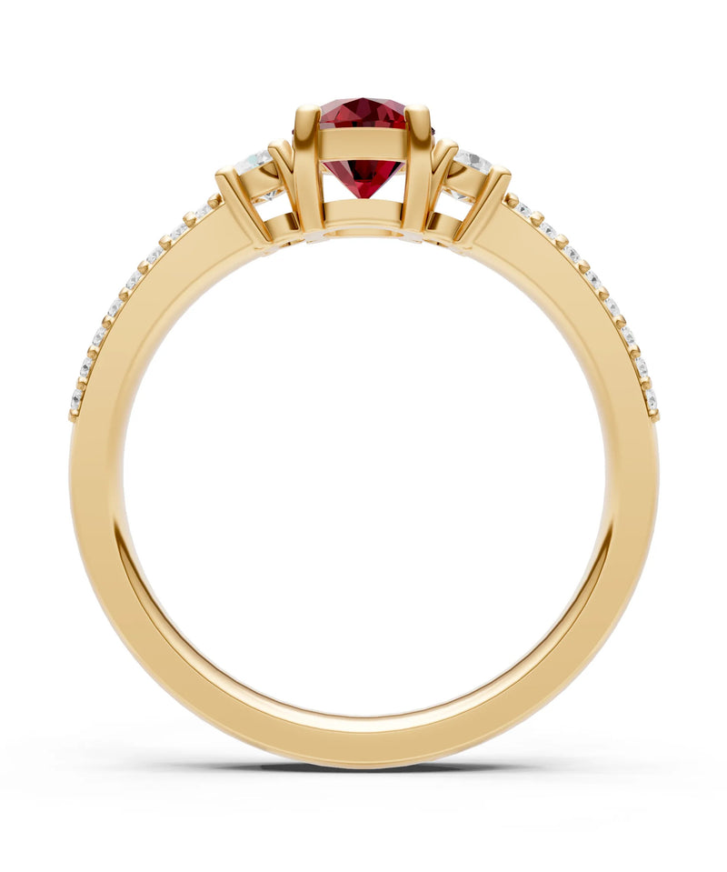 Garnet Three Stone Double Round Cut Pave Band