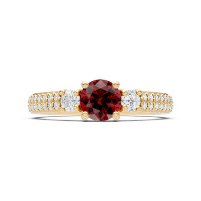 Garnet Three Stone Double Round Cut Pave Band