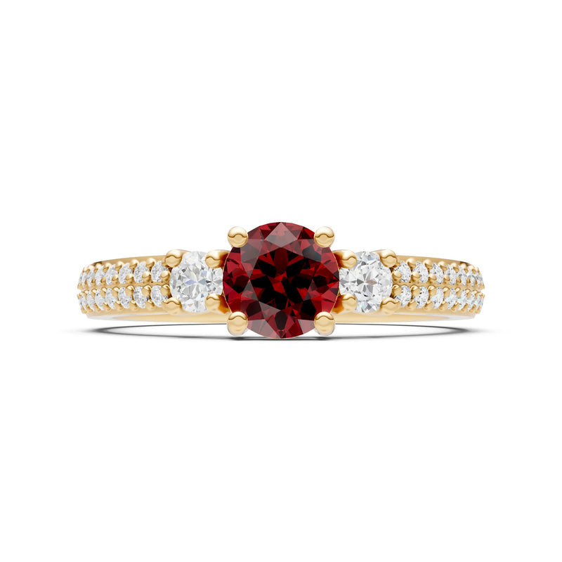Garnet Three Stone Double Round Cut Pave Band