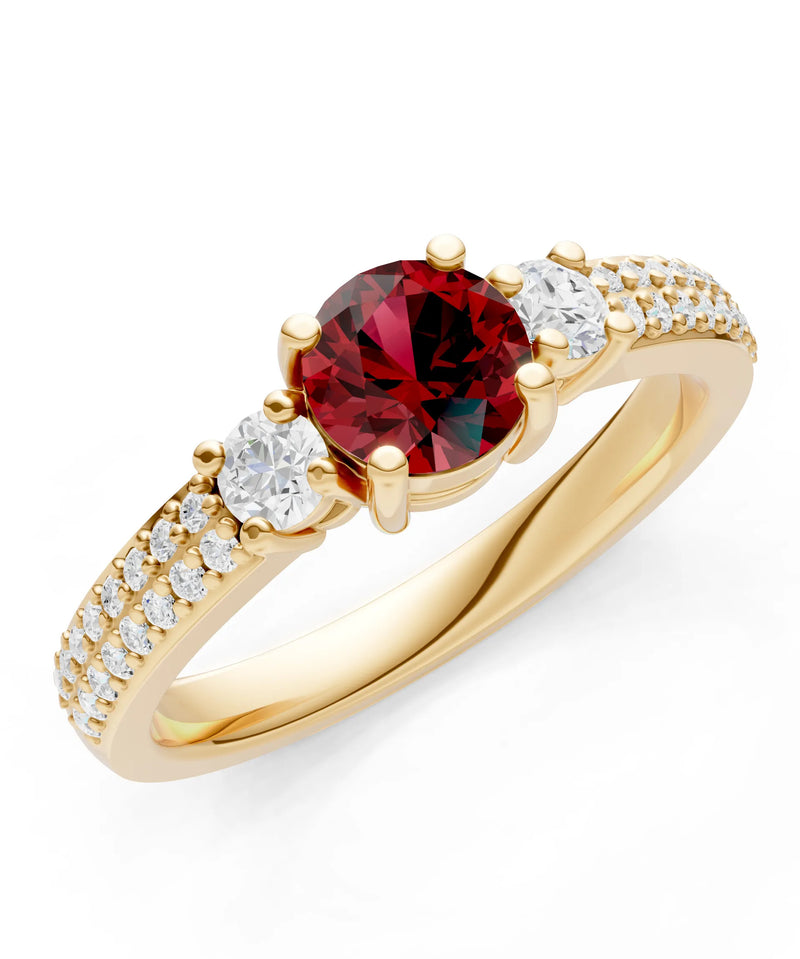 Garnet Three Stone Double Round Cut Pave Band