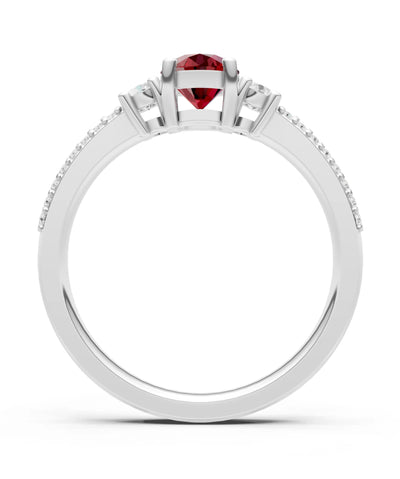 Garnet Three Stone Double Round Cut Pave Band
