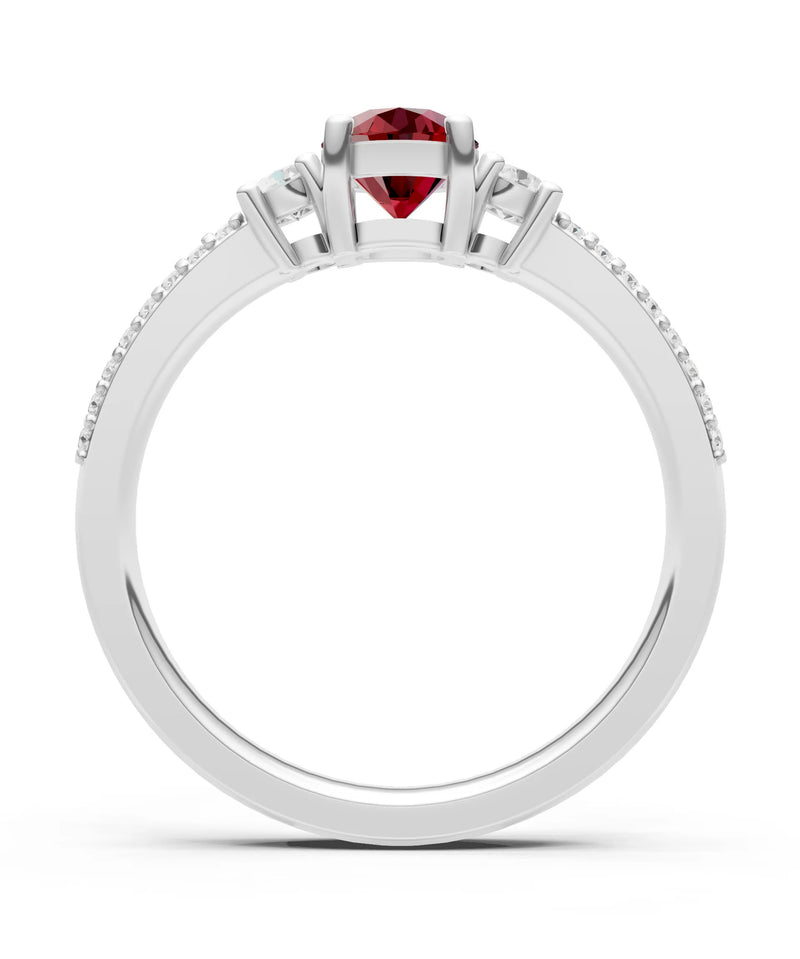 Garnet Three Stone Double Round Cut Pave Band
