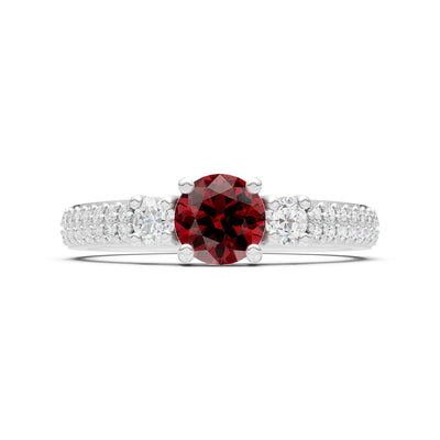 Garnet Three Stone Double Round Cut Pave Band