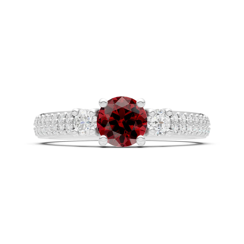 Garnet Three Stone Double Round Cut Pave Band