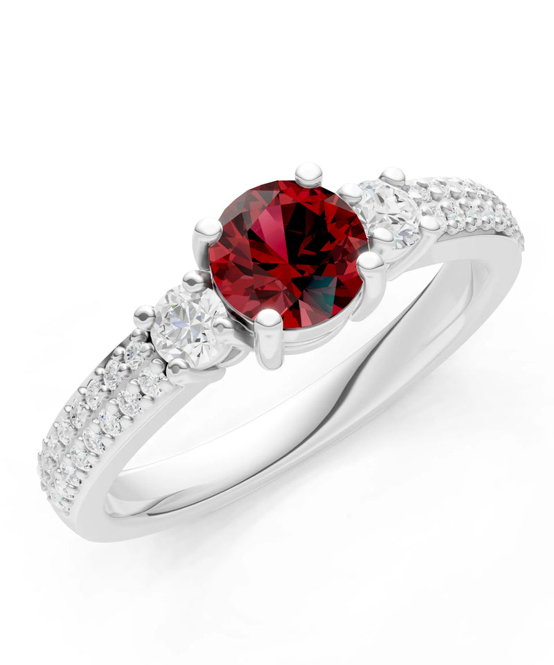 Garnet Three Stone Double Round Cut Pave Band
