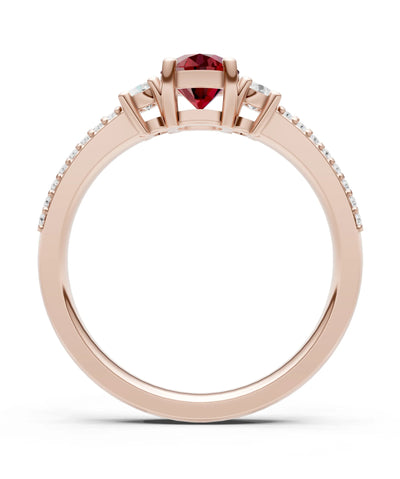 Garnet Three Stone Double Round Cut Pave Band