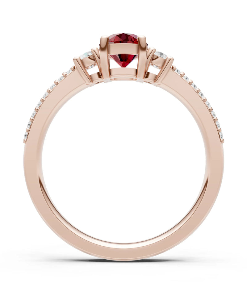 Garnet Three Stone Double Round Cut Pave Band