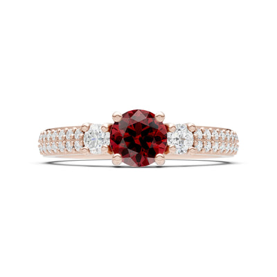 Garnet Three Stone Double Round Cut Pave Band
