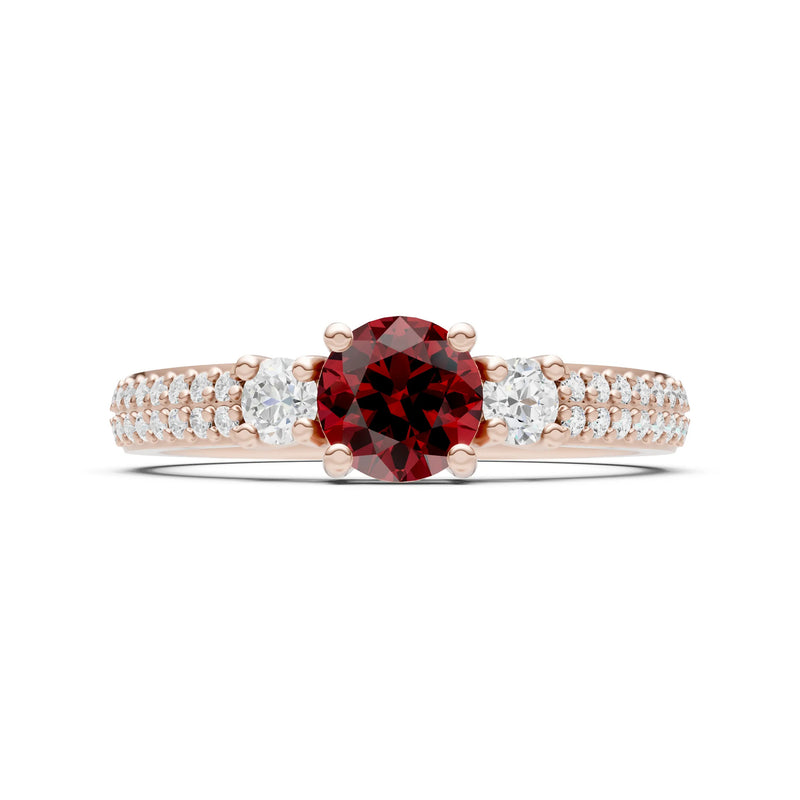 Garnet Three Stone Double Round Cut Pave Band
