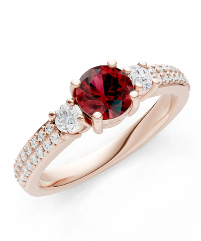 Garnet Three Stone Double Round Cut Pave Band