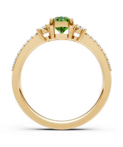 Peridot Three Stone Double Round Cut Pave Band