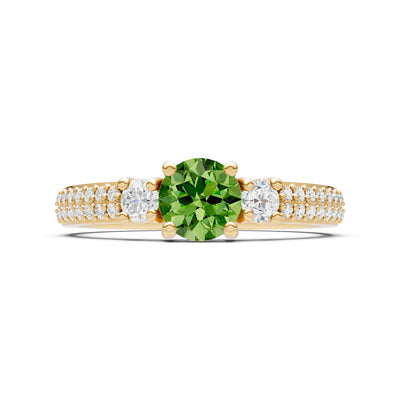 Peridot Three Stone Double Round Cut Pave Band