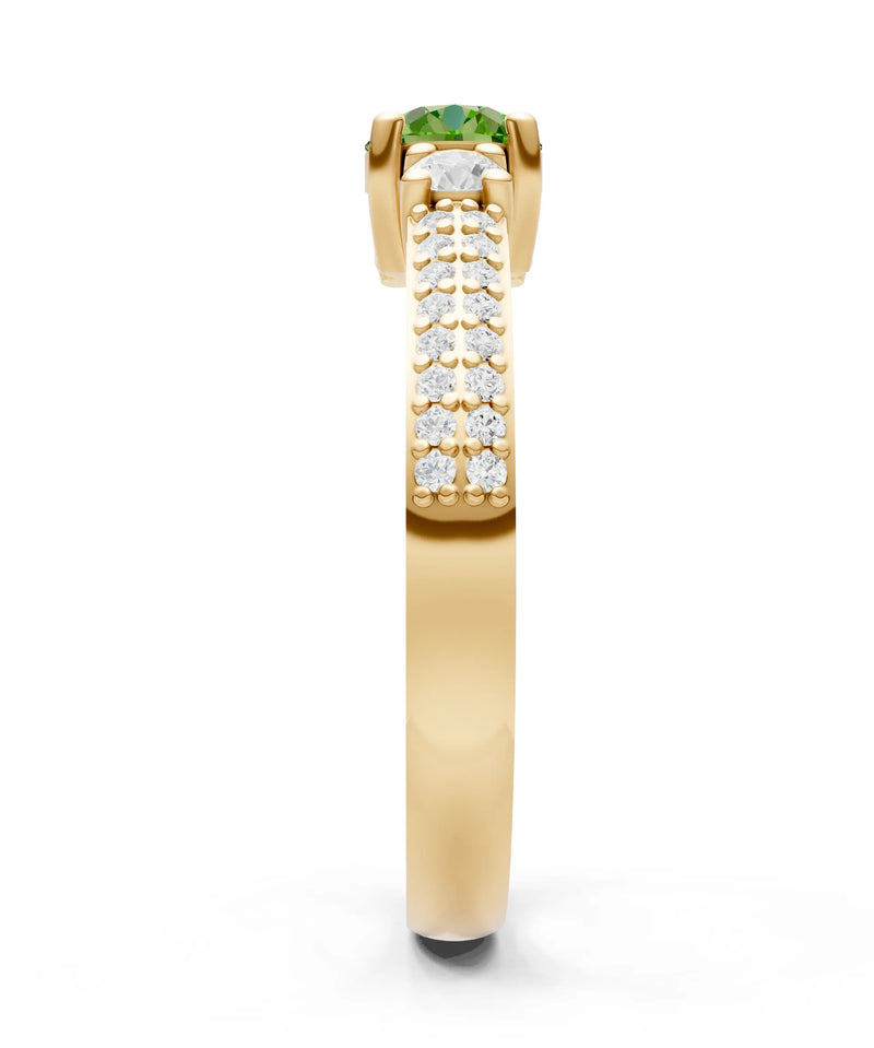 Peridot Three Stone Double Round Cut Pave Band
