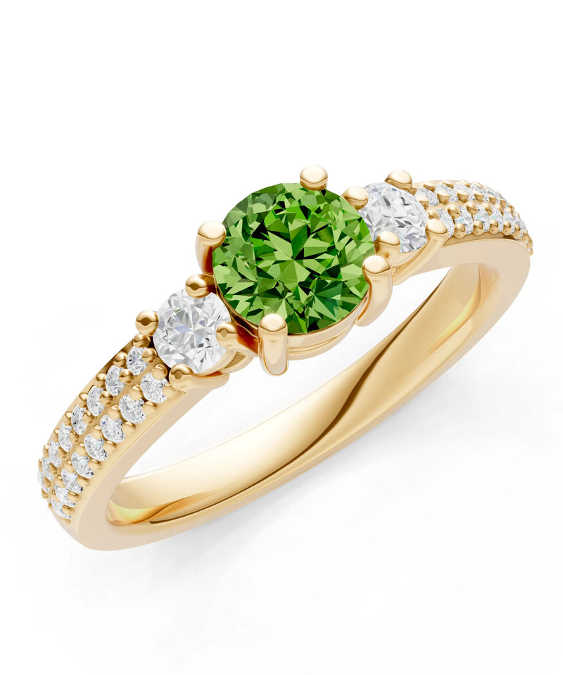 Peridot Three Stone Double Round Cut Pave Band