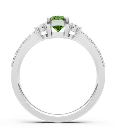 Peridot Three Stone Double Round Cut Pave Band