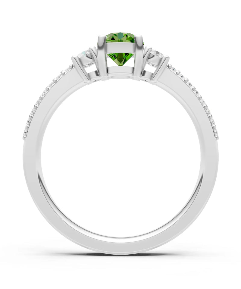 Peridot Three Stone Double Round Cut Pave Band
