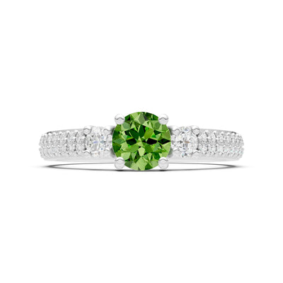 Peridot Three Stone Double Round Cut Pave Band