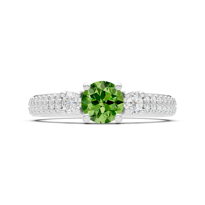 Peridot Three Stone Double Round Cut Pave Band