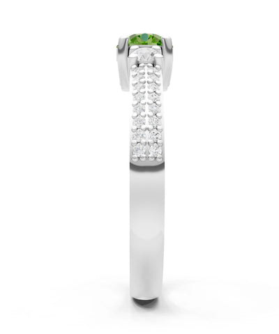 Peridot Three Stone Double Round Cut Pave Band