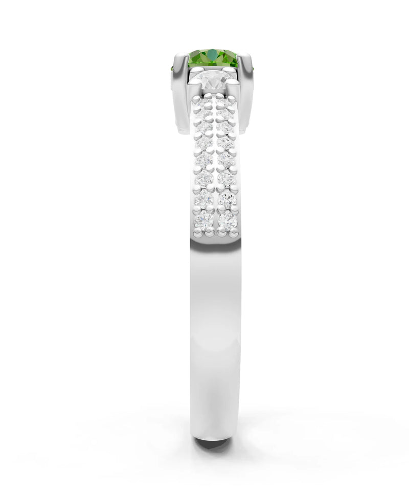 Peridot Three Stone Double Round Cut Pave Band