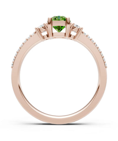 Peridot Three Stone Double Round Cut Pave Band