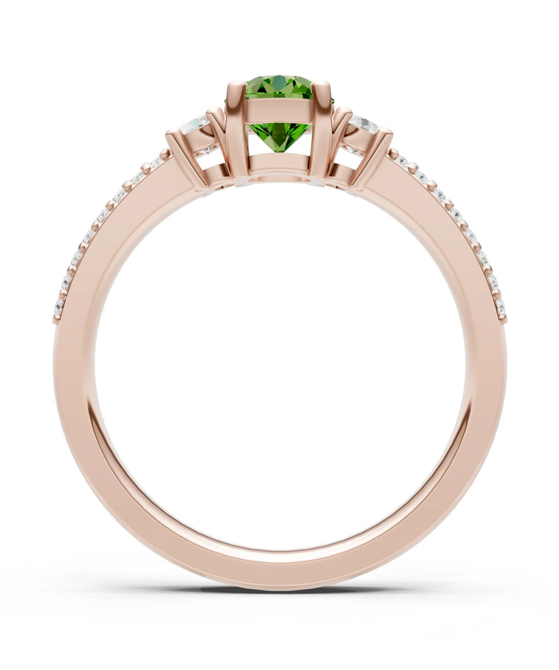 Peridot Three Stone Double Round Cut Pave Band