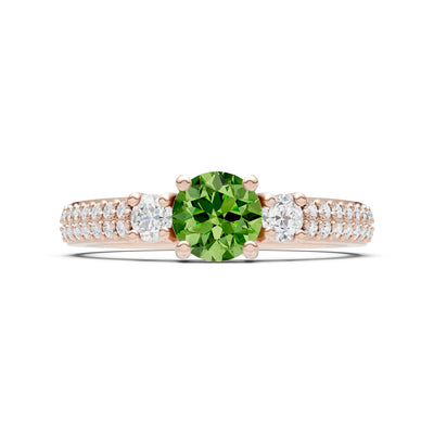 Peridot Three Stone Double Round Cut Pave Band