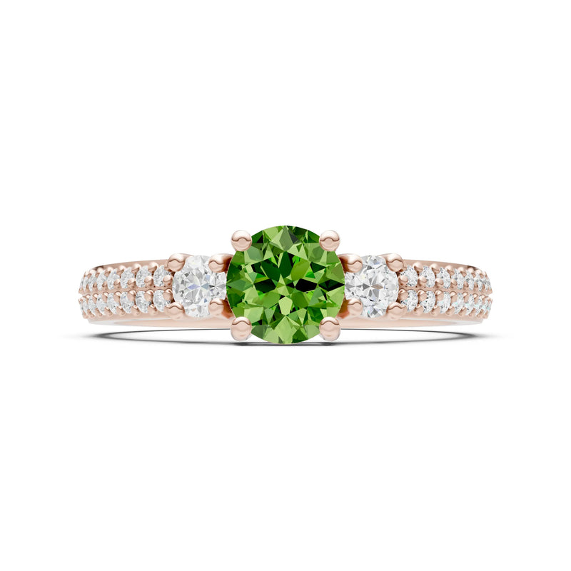 Peridot Three Stone Double Round Cut Pave Band