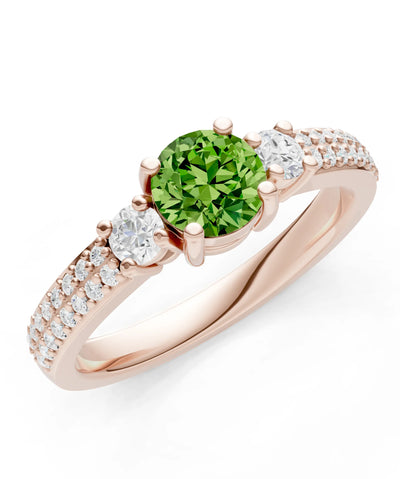 Peridot Three Stone Double Round Cut Pave Band