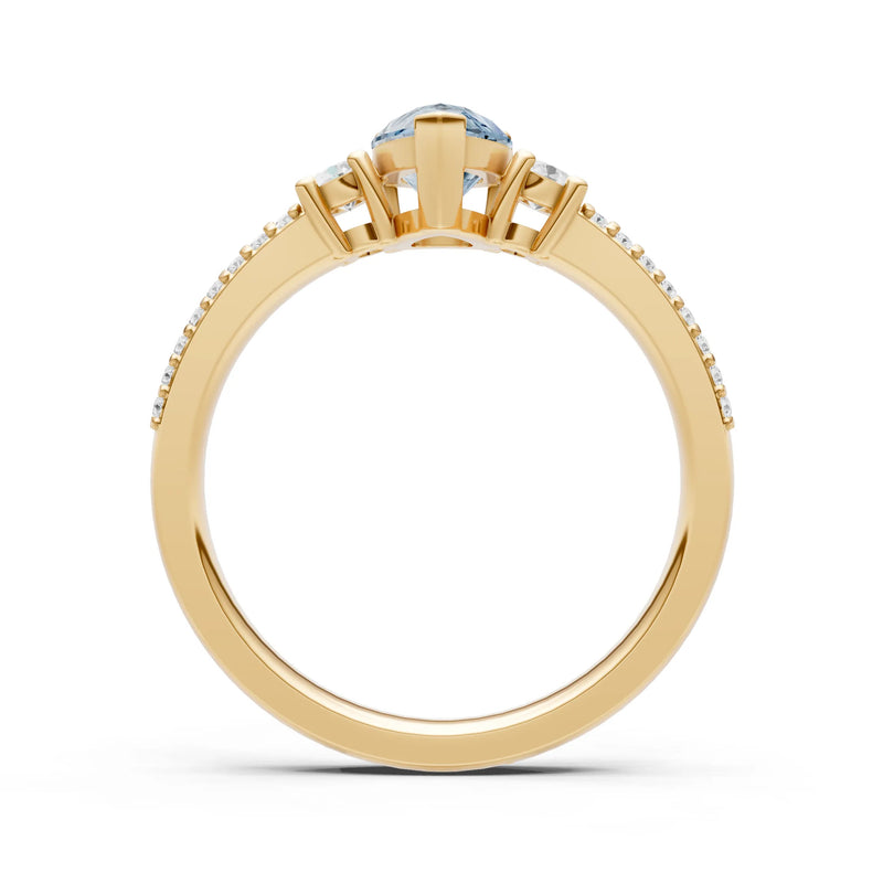 3 Stone Pear Gemstone Double Pave Band