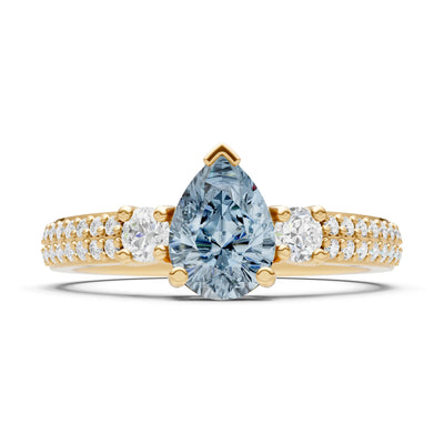 3 Stone Pear Gemstone Double Pave Band