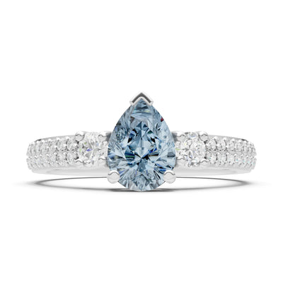 3 Stone Pear Gemstone Double Pave Band