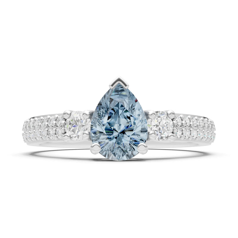 3 Stone Pear Gemstone Double Pave Band