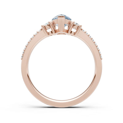 3 Stone Pear Gemstone Double Pave Band